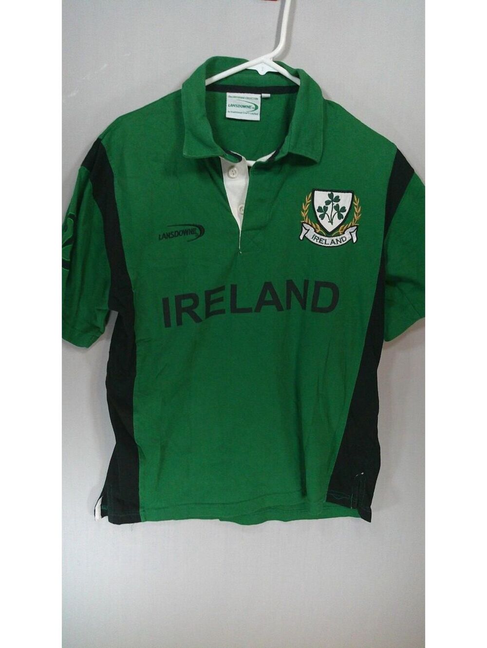 Vintage Lansdowne Ireland Rugby Polo Shirt Green Black Size: